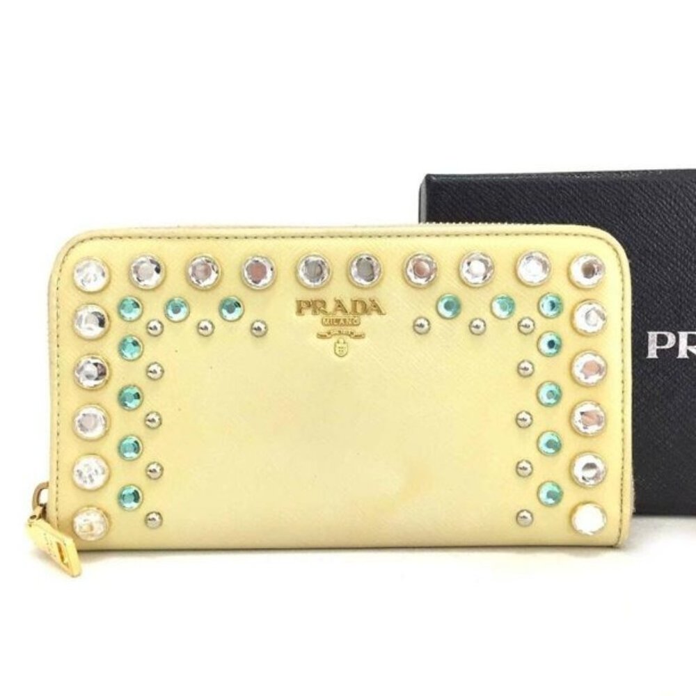 Prada Cream Saffiano Bijou Jewel Leather Zip Aroun